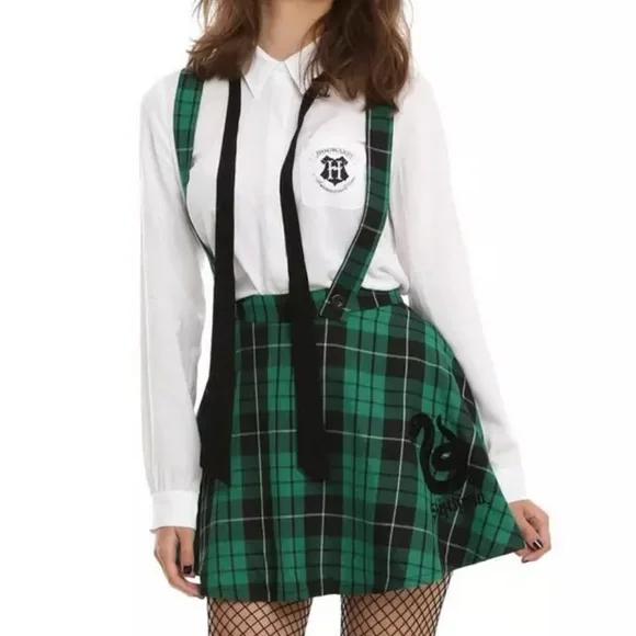 Hot Topic Harry Potter Slytherin Green Plaid Suspender Dress // Skirt Sz XL - Picture 6 of 16